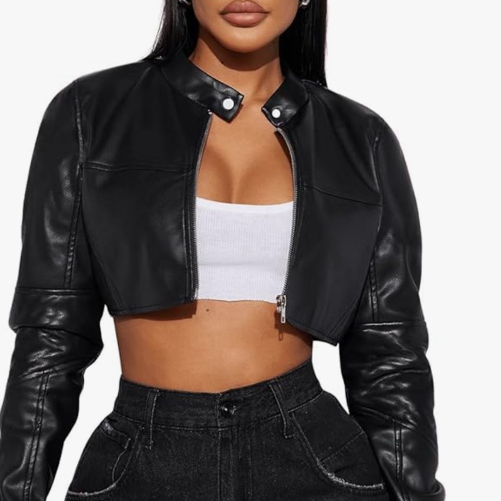 Black Cropped Leather Jacket